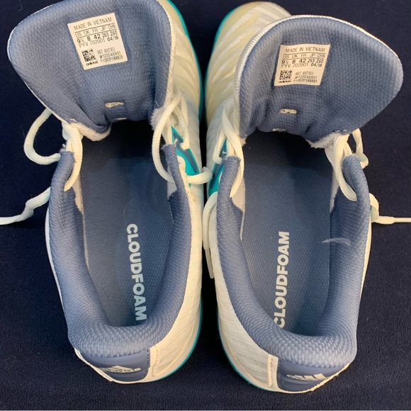 Adidas Cloudform Sz9.5 white&blue/turquoise sneakers court shoes - Picture 7 of 8